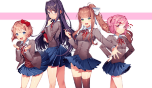 Image of characters from Doki Doki Literature Club.