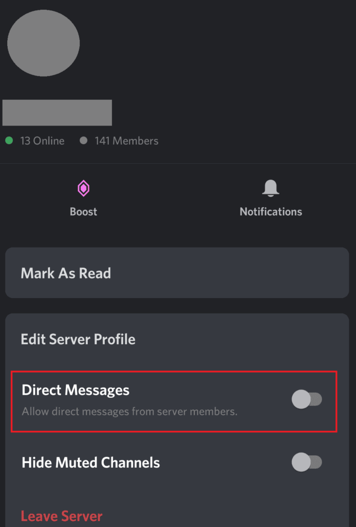 Discord server DM's settings