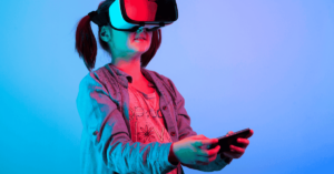 A girl with a VR headset