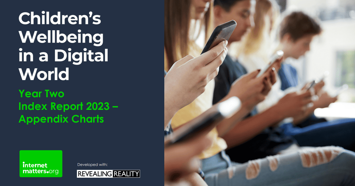 Text reads Children's Wellbeing in a Digital World - Year Two Index report 2023 appendix charts.