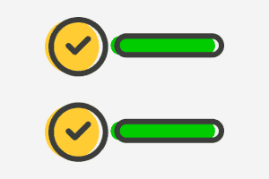 two check marks in a circle to the left of two straight lines