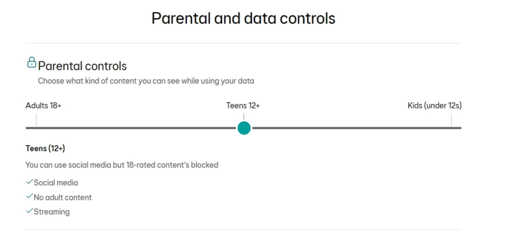 EE website Parental controls slider