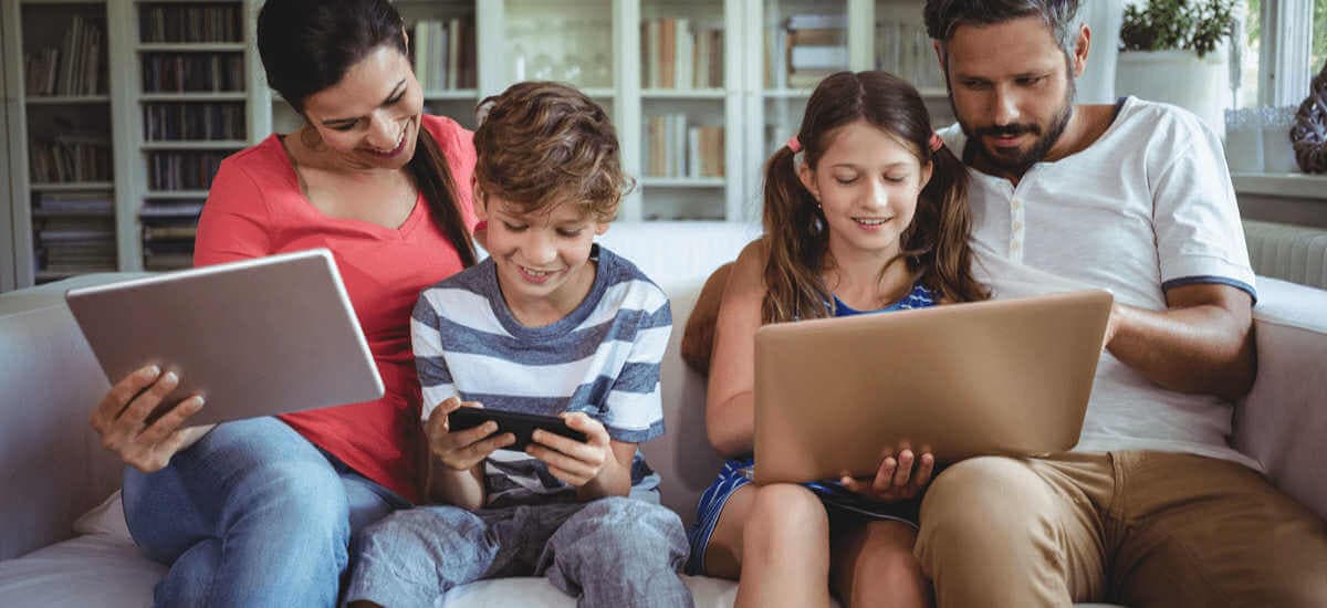 A family uses devices safely together.