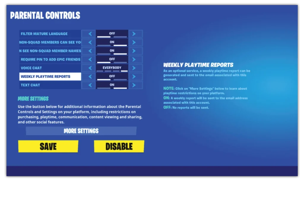 Fortnite parental controls and privacy settings