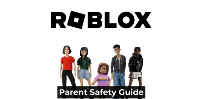 Roblox logo with avatar characters and text that reads Parent Safety Guide.