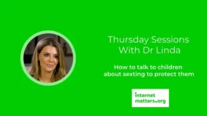 A woman talks to the camera. Psychologist Dr Linda Papadopoulos shares insight on talking to children about sexting